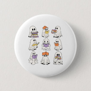 Niedlich Ghost Reading Books Funny Halloween Books Button