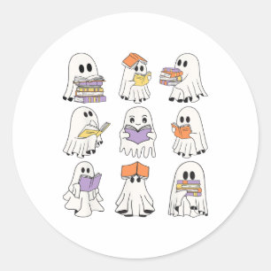 Niedlich Ghost Reading Books Funny Halloween Books Runder Aufkleber