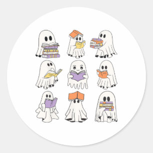 Niedlich Ghost Reading Books Funny Halloween Books Runder Aufkleber