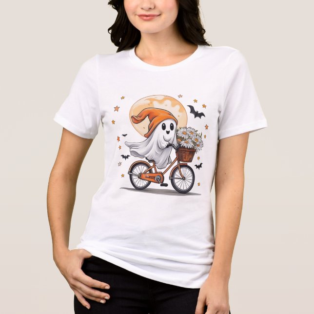 Niedlich Ghost Riding Fahrrad Halloween T - Shirt  (Vorderseite)