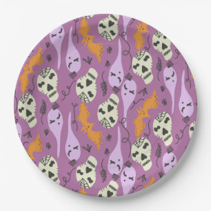 Niedlich Ghost Skull Bat Halloween Doodles Lila Pappteller