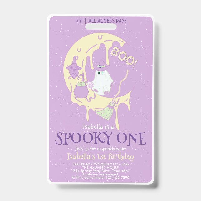 Niedlich Ghost Spooky Ein 1. Geburtstag Halloween  Ausweis (Vorderseite)