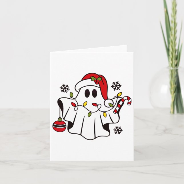 Niedlich Ghost Spooky Weihnachts-Weihnachtsmannmüt Karte (Vorderseite)