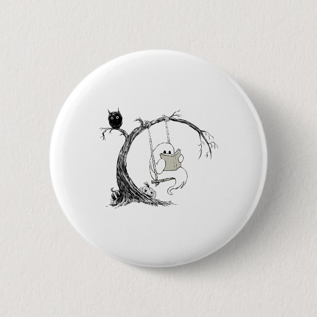 Niedlich Ghost SwingReading Book Halloween Ghost C Button (Vorderseite)