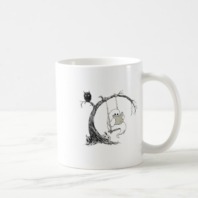 Niedlich Ghost SwingReading Book Halloween Ghost C Kaffeetasse (Rechts)