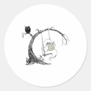 Niedlich Ghost SwingReading Book Halloween Ghost C Runder Aufkleber