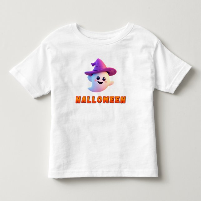 Niedlich Ghost Tragen Lila Hexenhut Kleinkind T-shirt (Vorderseite)