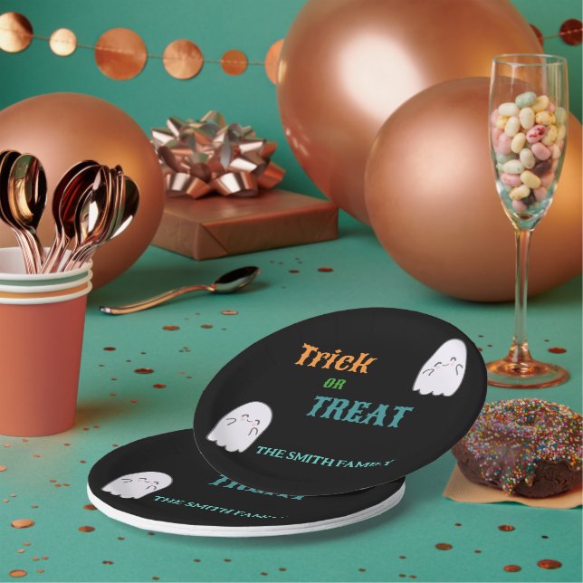 Niedlich Ghost Trick oder Treat Halloween Pappteller (Multi)