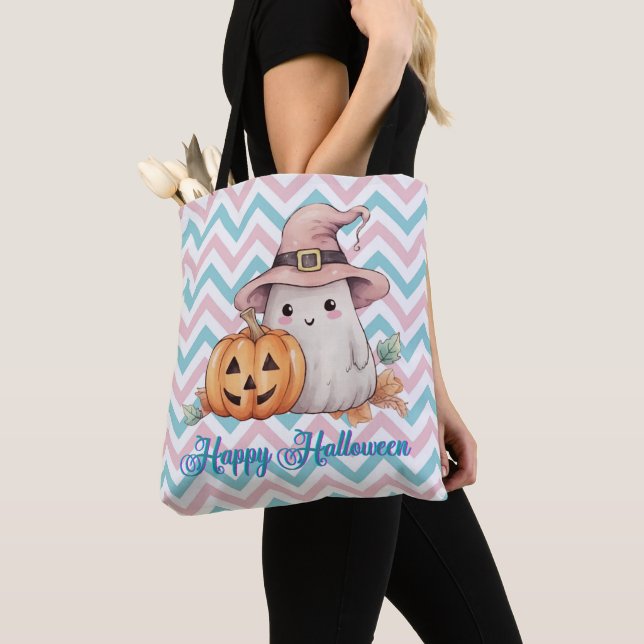 Niedlich Ghost und Jack-O' Lantern Happy Halloween Tasche (Von Nahem)