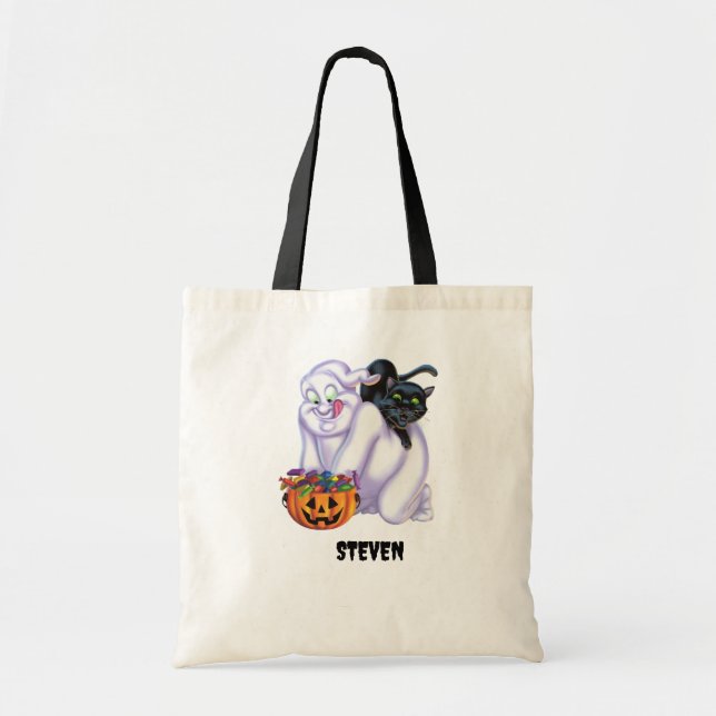 Niedlich Ghost und Katzen Halloween Tragetasche (Vorne)