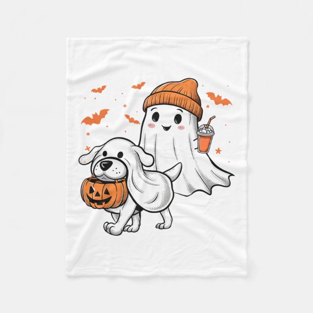 Niedlich Ghost Walking Dog Coquette Bow Halloween  Fleecedecke (Vorderseite)