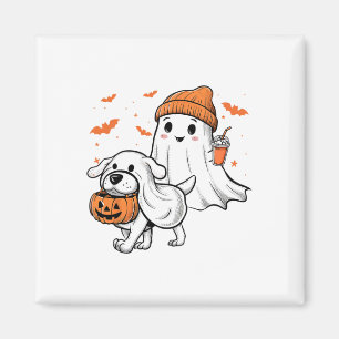 Niedlich Ghost Walking Dog Coquette Bow Halloween Magnet