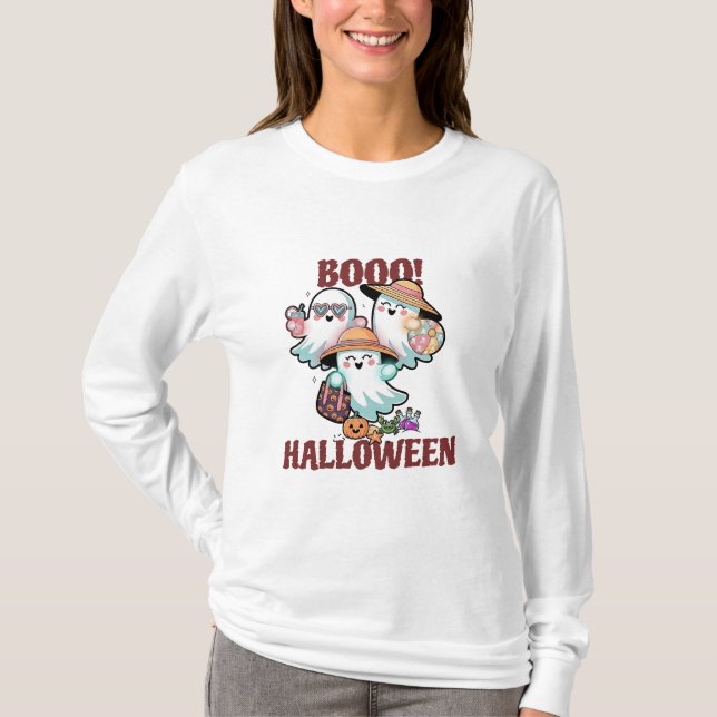 Niedlich Ghosts Boo Halloween T - Shirt (Vorderseite)