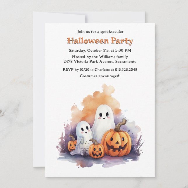 Niedlich Ghosts Pumpkins Kids Halloween-Party Einladung (Vorderseite)