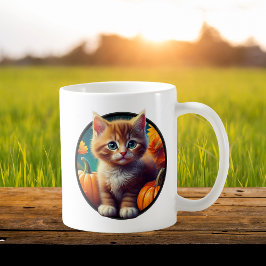 Niedlich Ginger Cat Autumn Harvest Pumpkins Kaffeetasse
