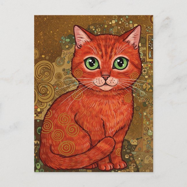 Niedlich Ginger Cat Gustav Klimt Postcard Postkarte (Vorderseite)