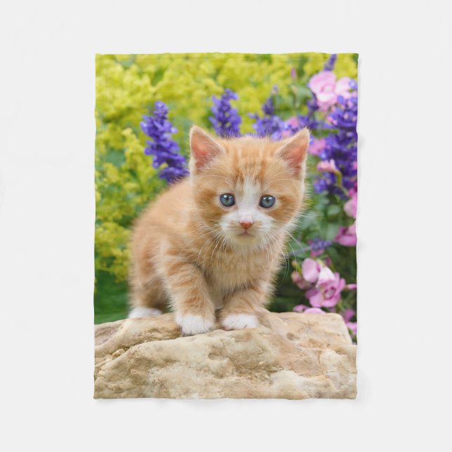 Niedlich Ginger Cat Kitten Blumengarten komfortabe Fleecedecke (Vorderseite)