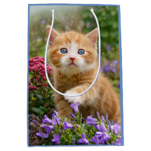 Niedlich Ginger Cat Kitten im Garden Foto Portrait Mittlere Geschenktüte