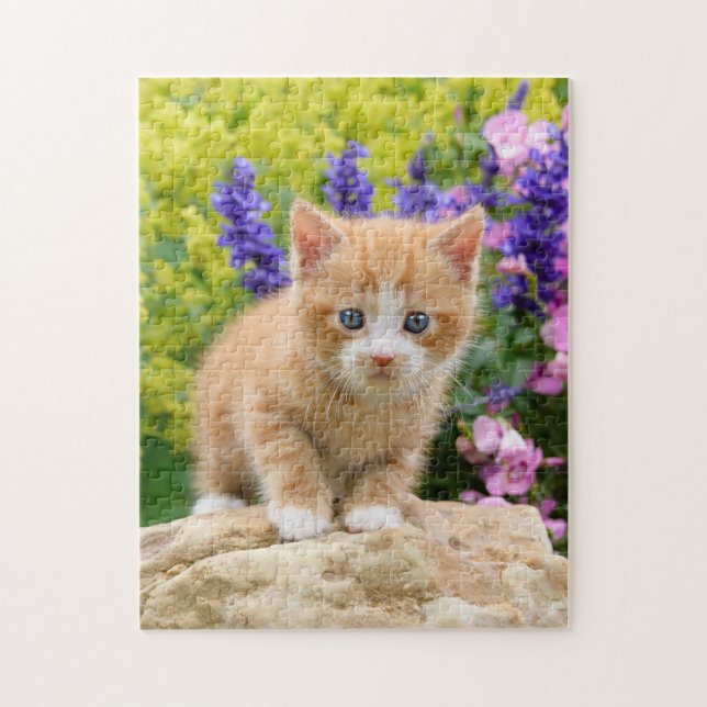 Niedlich Ginger Cat Kitten in Blumengarten _ (Vertikal)