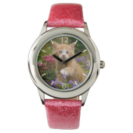 Niedlich Ginger Cat Kitten in Garden Girls Wählsch Armbanduhr