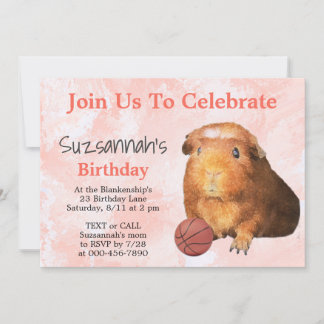 Niedlich Ginger Guinea Pig Basketball Custom Party Einladung