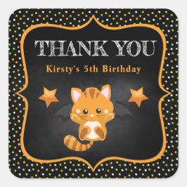 Niedlich Ginger Halloween Cat & Polka Dots Geburts Quadratischer Aufkleber