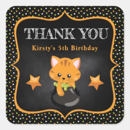 Niedlich Ginger Halloween Cat & Polka Dots Geburts Quadratischer Aufkleber