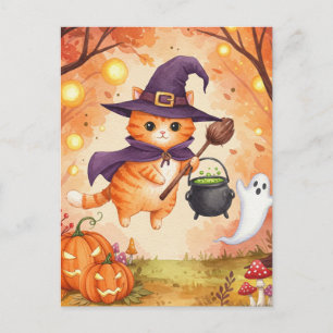 Niedlich Ginger Hexenkatze Halloween Postkarte