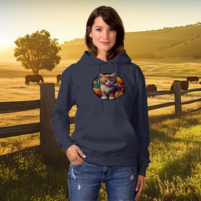 Niedlich Ginger Kitten Herbst Ernte Pumpkins Fraue Hoodie (cute ginger kitten cat tabby womens hoodie farmcore autumn harvest fall thanksgiving cozy pet gift)