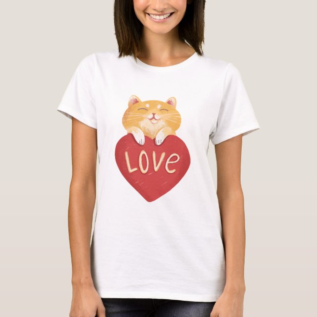 Niedlich Ginger Kitty Liebe T-Shirt (Vorderseite)