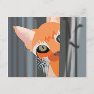 NIEDLICH GINGER RED CAT PEEKING ART POSTCARD POSTKARTE