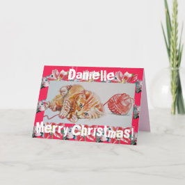 Niedlich Ginger Tabby Cat Playing Wolle Weihnachts Karte