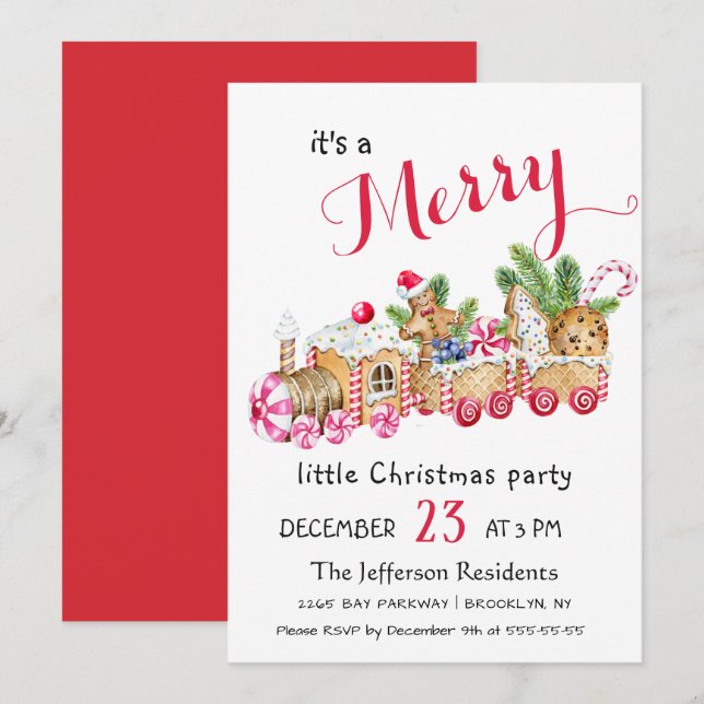 Niedlich Gingerbread Express Kleines Party Einladung (Vorne/Hinten)