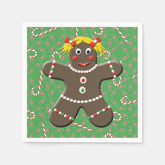 Niedlich Gingerbread Girl Woman Weihnachtscreme Ca Serviette (Vorderseite)