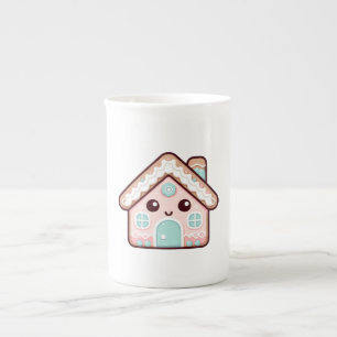 Niedlich Gingerbread House Cartoon Illustration Prozellantasse
