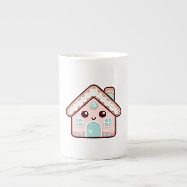 Niedlich Gingerbread House Cartoon Illustration Prozellantasse (Vorderseite)
