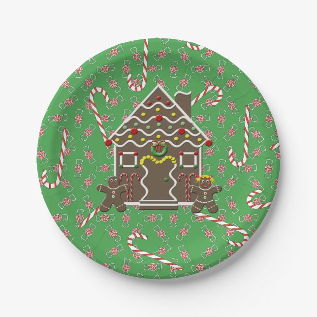 Niedlich Gingerbread House Gingerbread Couple Pappteller (Vorderseite)