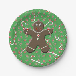 Niedlich Gingerbread Man Boy Weihnachts-Candy Cane Pappteller