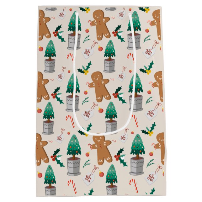 Niedlich Gingerbread Man Candy Cane Weihnachten Mittlere Geschenktüte (Rückseite)
