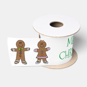 Niedlich Gingerbread Man & Girl Frohe Weihnachten Satinband