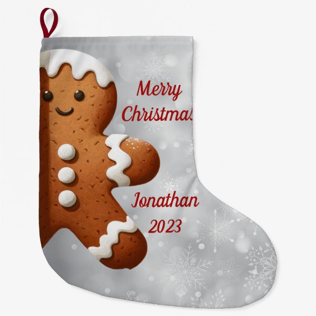 Niedlich Gingerbread Man Großer Weihnachtsstrumpf (Vorderseite)