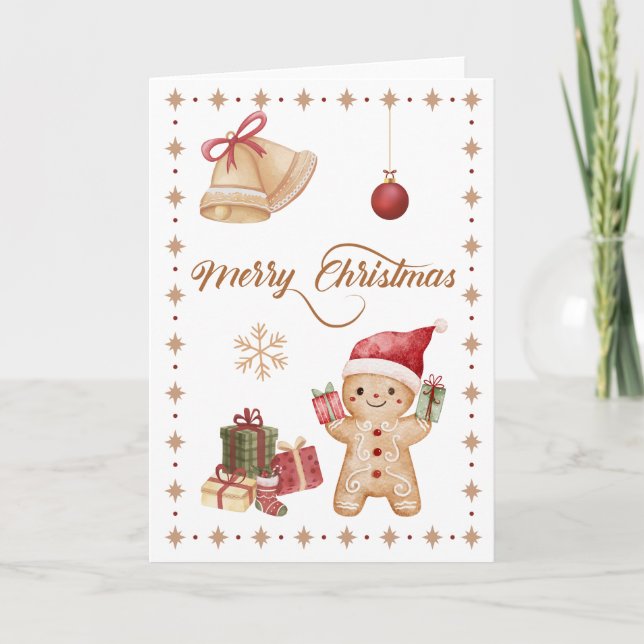 Niedlich Gingerbread Man Watercolor "Frohe Weihnac Karte (Vorderseite)