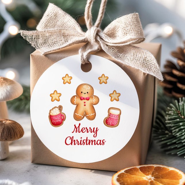 Niedlich Gingerbread Mann Frohe Weihnachten Geschenkanhänger (Cute Gingerbread Man Merry Christmas Favor Tags)