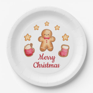 Niedlich Gingerbread Mann Frohe Weihnachten Pappteller