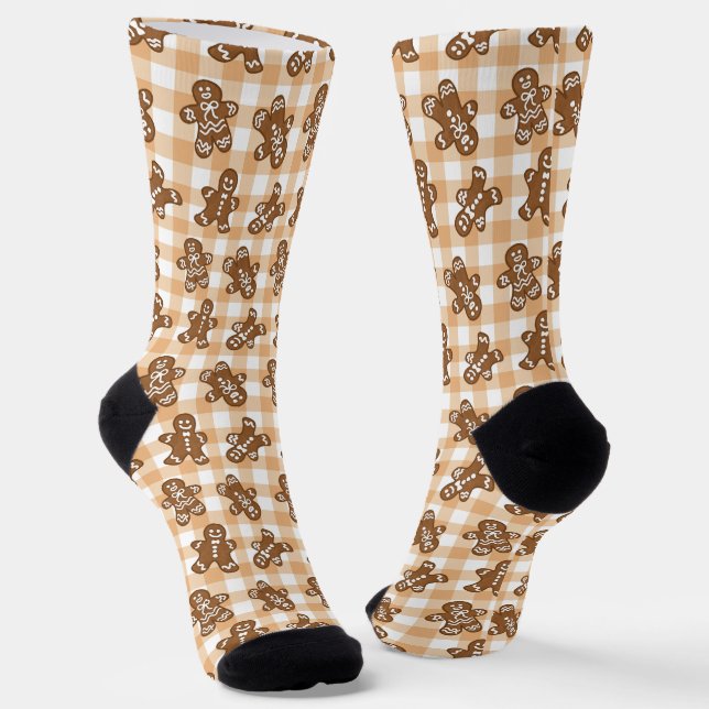Niedlich Gingerbread Mann Kariert Neuheit Weihnach Socken (Gewinkelt)