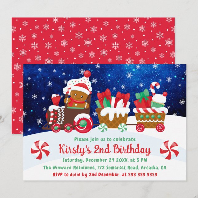 Niedlich Gingerbread Mann Weihnachtszug Kindergebu Einladung (Vorne/Hinten)