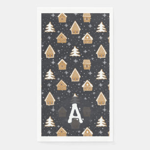 Niedlich Gingerbread Village Fir Trees Blauer Weih Serviette