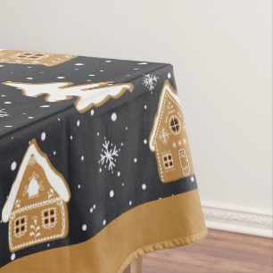 Niedlich Gingerbread Village Fir Trees Blauer Weih Tischdecke