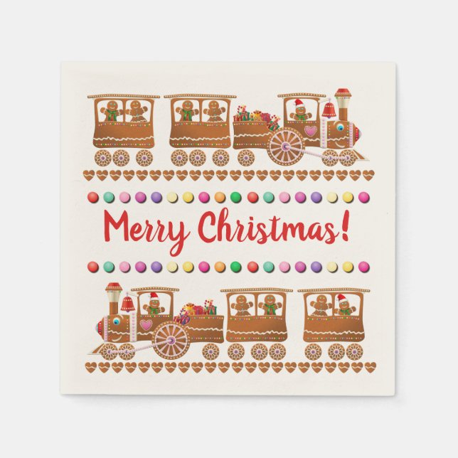 Niedlich Gingerbread Weihnachtszüge Serviette (Vorderseite)