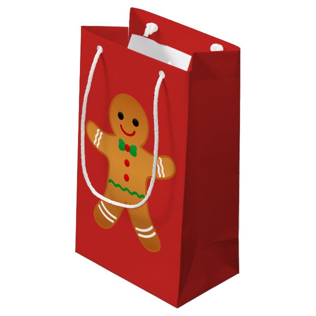 Niedlich Gingerbrei Man Red Christmas Geschenktasc Kleine Geschenktüte (Rückseite Schrägansicht)